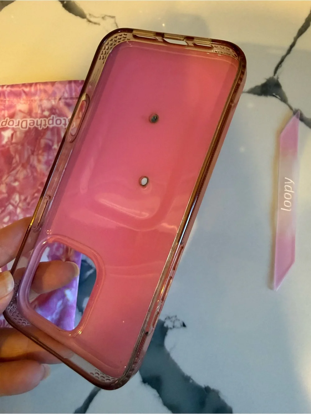 Loopy Case 16 Pro Max Pink Opal Shell Phone Case with pink Loop